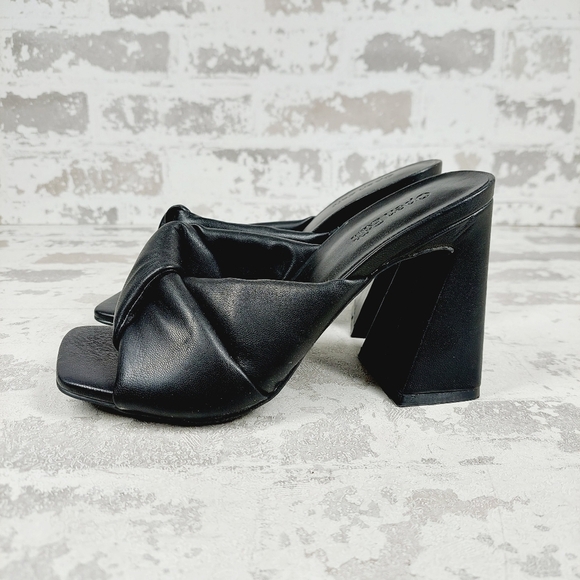 Open Edit Shoes - New Open Edit Saydee Black Block Heel Slip On Square Toe Sandals W1071